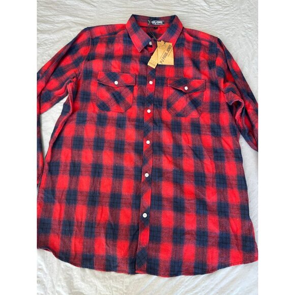 NWT Pj Paul Jones mens Red Black Flannel XL long sleeve button up Polyester plai - Picture 2 of 8